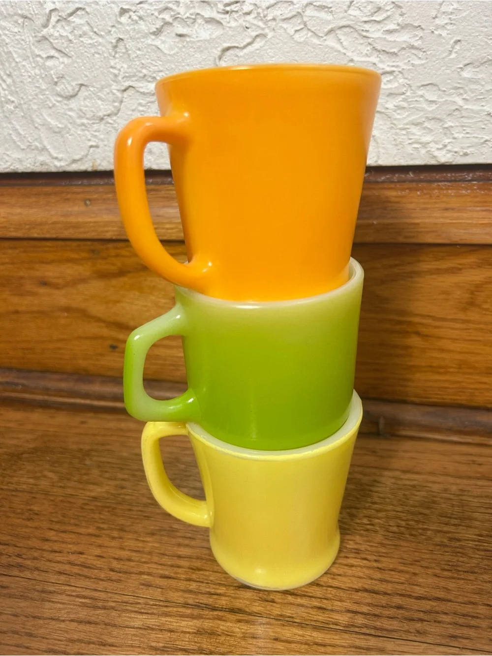 VTG Anchor Hocking Fire King Milk Glass Stackable Mugs Orange Lime Green Yellow